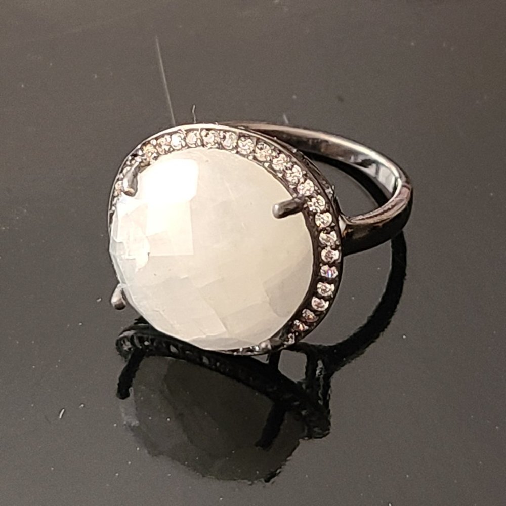 Moonstone Ring Size 8 Sterling silver oxidized -Rare ring -Fashion Jewelry - Picture 7 of 9